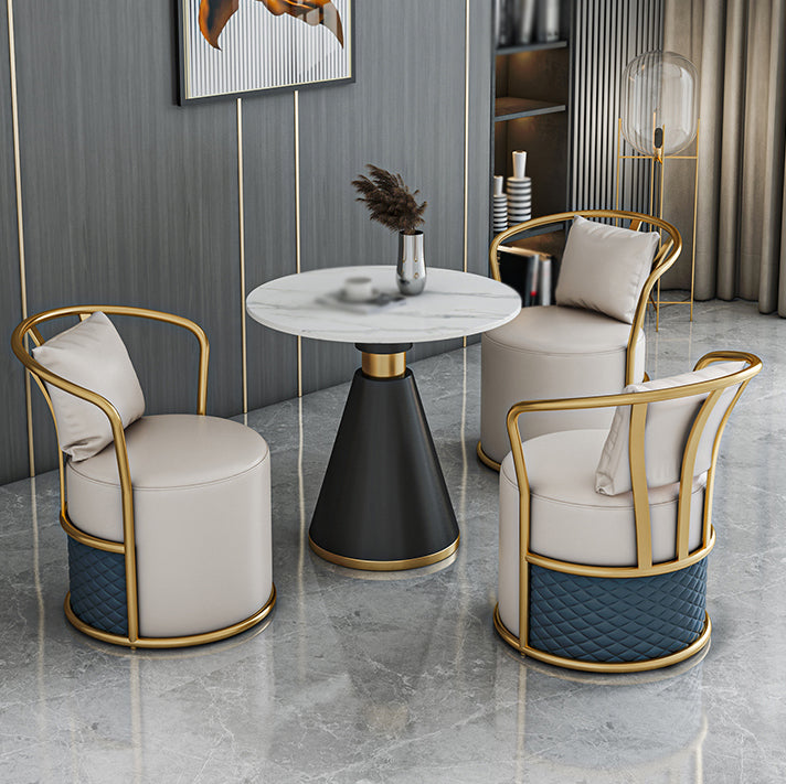 1/3/4 Pcs Metal Modern Dining Room Set with Round Table and Pedestal Base Dining Set
