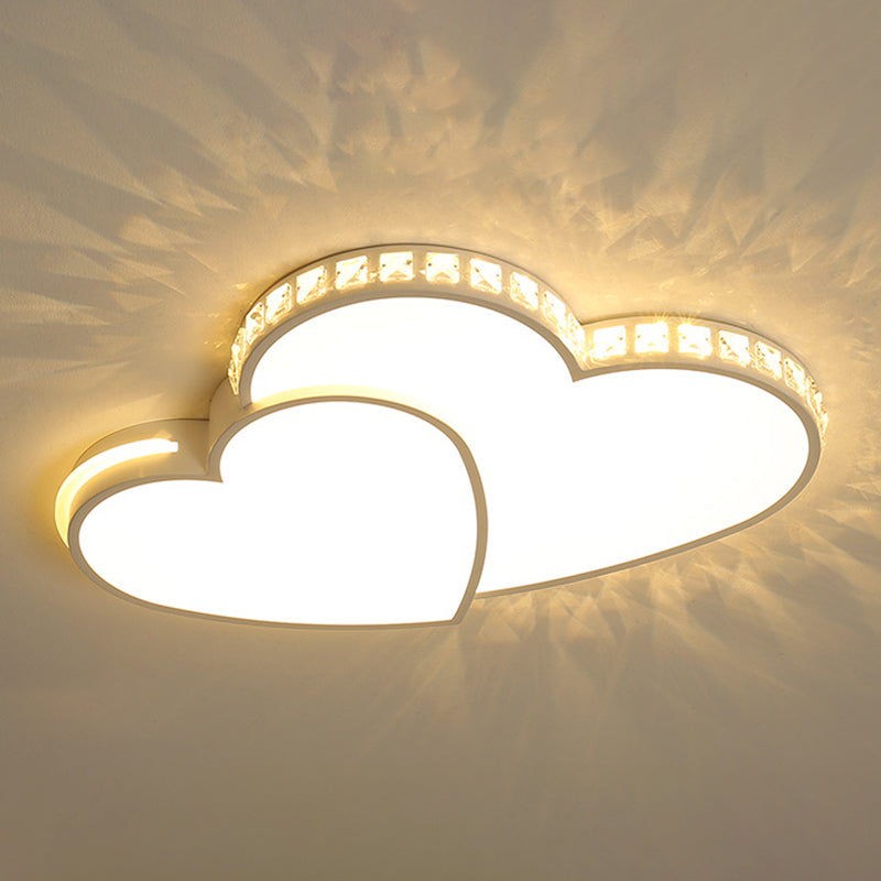 Crystal Heart Shape Flush Ceiling Light Modern 2 Lights Flush Mount Lighting in White