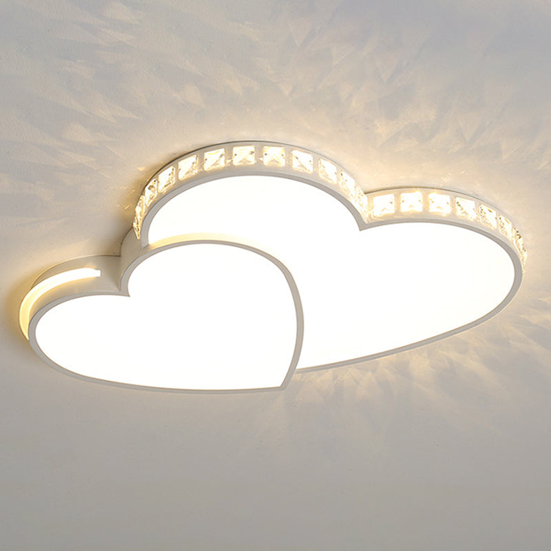 Crystal Heart Shape Flush Ceiling Light Modern 2 Lights Flush Mount Lighting in White