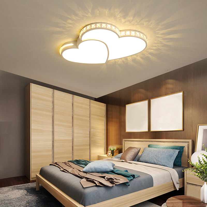 Crystal Heart Shape Flush Ceiling Light Modern 2 Lights Flush Mount Lighting in White