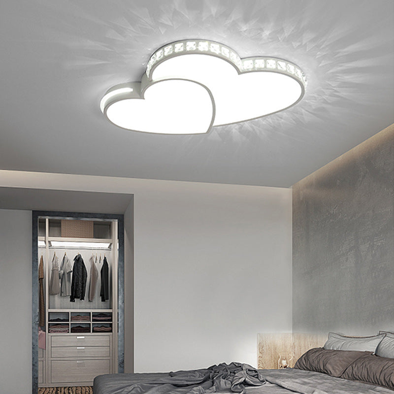 Crystal Heart Shape Flush Ceiling Light Modern 2 Lights Flush Mount Lighting in White