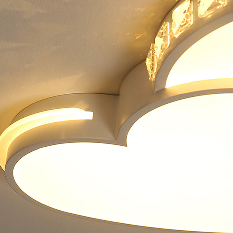 Crystal Heart Shape Flush Ceiling Light Modern 2 Lights Flush Mount Lighting in White