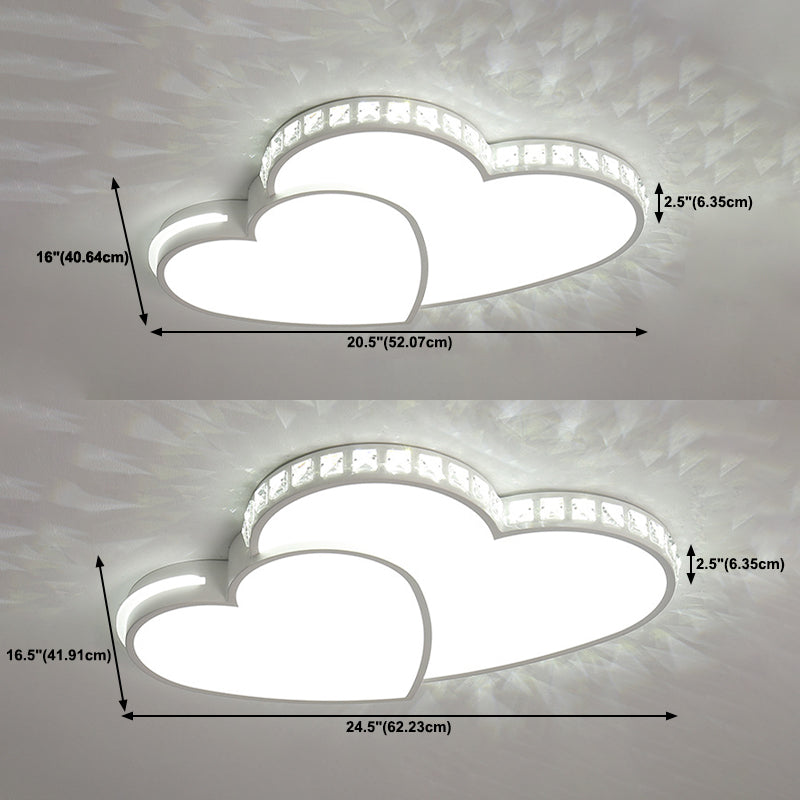 Crystal Heart Shape Flush Ceiling Light Modern 2 Lights Flush Mount Lighting in White