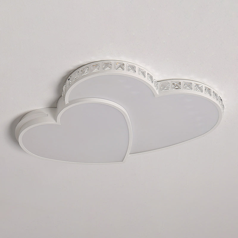 Crystal Heart Shape Flush Ceiling Light Modern 2 Lights Flush Mount Lighting in White