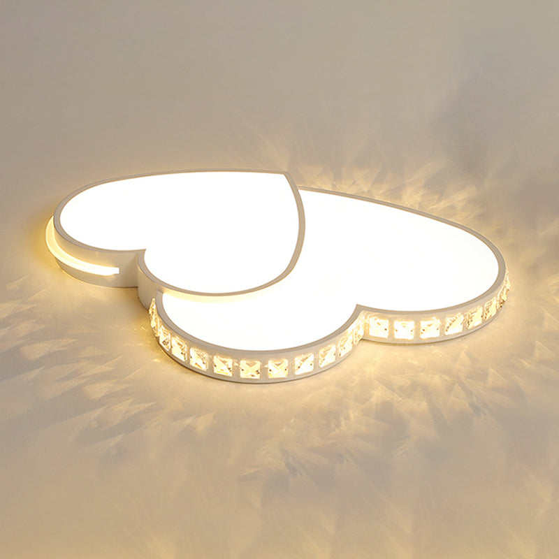 Crystal Heart Shape Flush Ceiling Light Modern 2 Lights Flush Mount Lighting in White