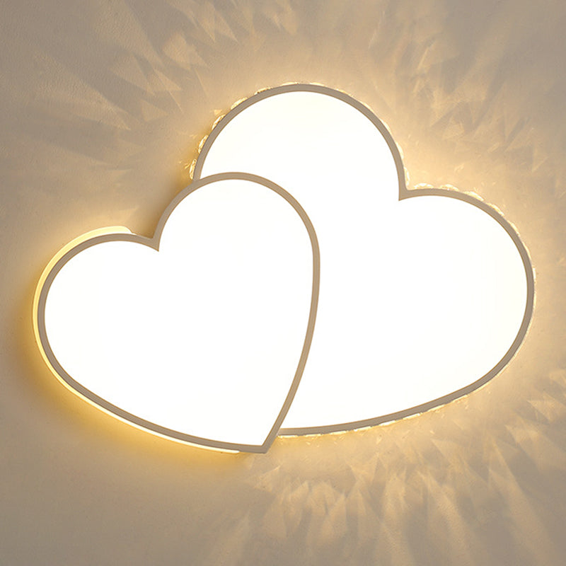 Crystal Heart Shape Flush Ceiling Light Modern 2 Lights Flush Mount Lighting in White