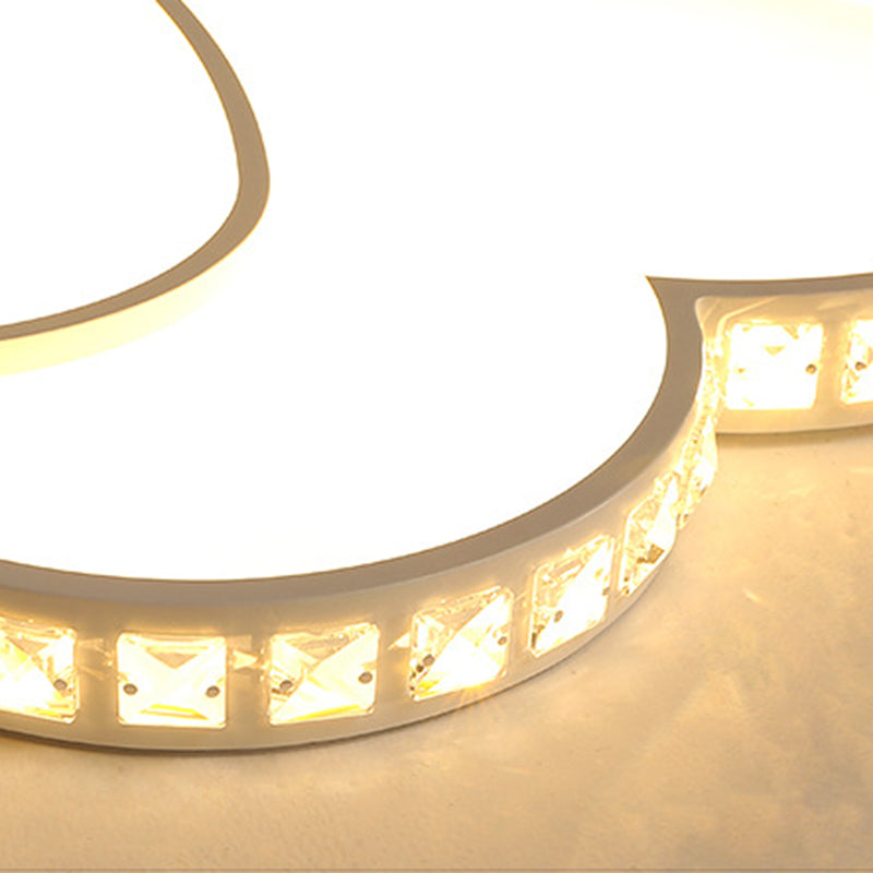 Crystal Heart Shape Flush Ceiling Light Modern 2 Lights Flush Mount Lighting in White