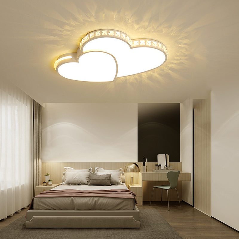 Crystal Heart Shape Flush Ceiling Light Modern 2 Lights Flush Mount Lighting in White