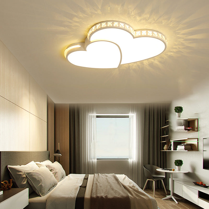 Crystal Heart Shape Flush Ceiling Light Modern 2 Lights Flush Mount Lighting in White