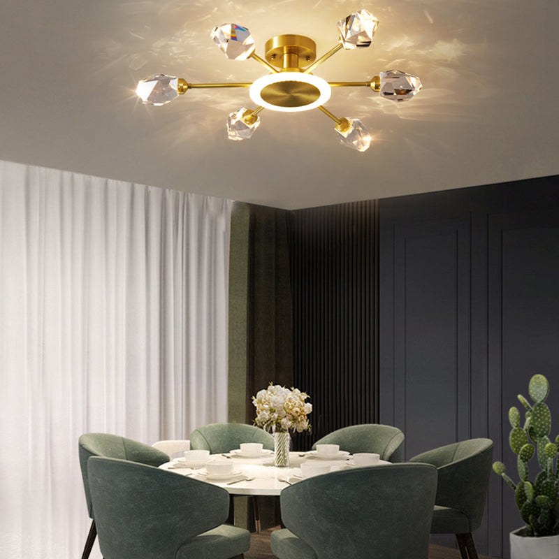 Crystal Geometrische Flush Plafond Licht Modern Multi-Lights Flush Mount Verlichting in Brass
