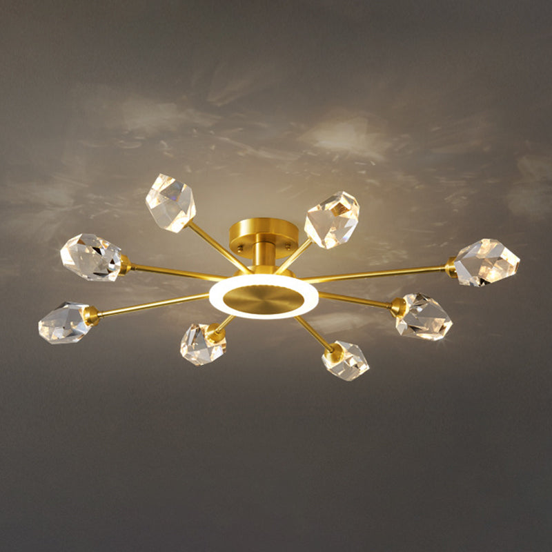 Crystal Geometrische Flush Plafond Licht Modern Multi-Lights Flush Mount Verlichting in Brass