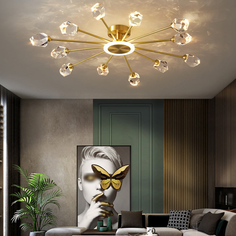 Crystal Geometrische Flush Plafond Licht Modern Multi-Lights Flush Mount Verlichting in Brass