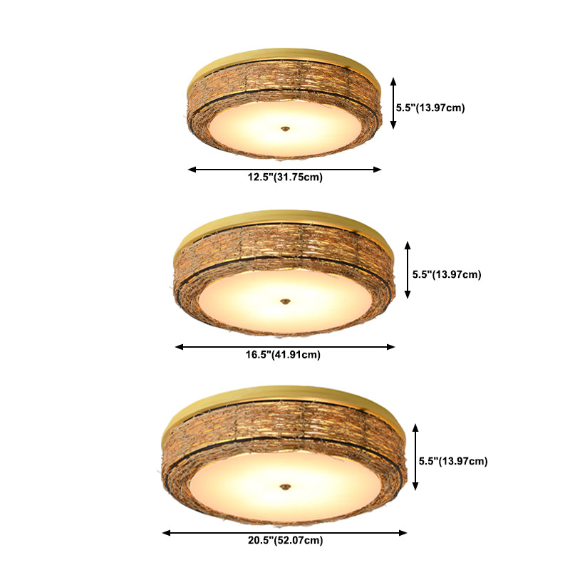 Ronde Vorm Plafondlamp Aziatische Stijl Rotan 3 Lichten Flush Mount voor Slaapkamer