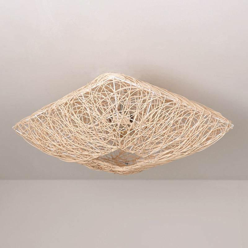 Quadratform Deckenlampe Asiatischer Bambus 3 Lichter Flush Mount für Esszimmer