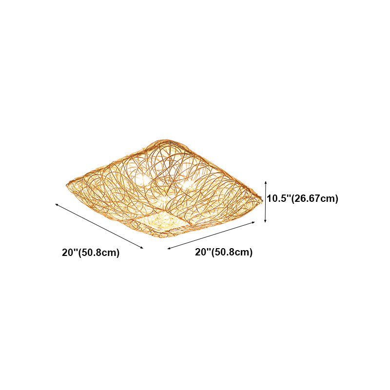 Quadratform Deckenlampe Asiatischer Bambus 3 Lichter Flush Mount für Esszimmer