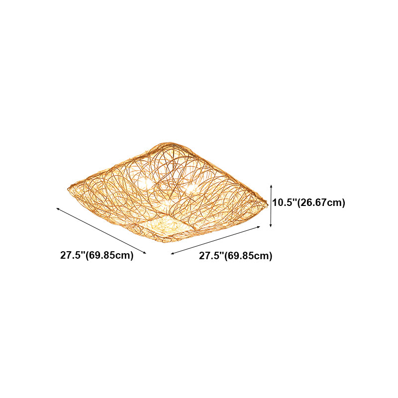Quadratform Deckenlampe Asiatischer Bambus 3 Lichter Flush Mount für Esszimmer