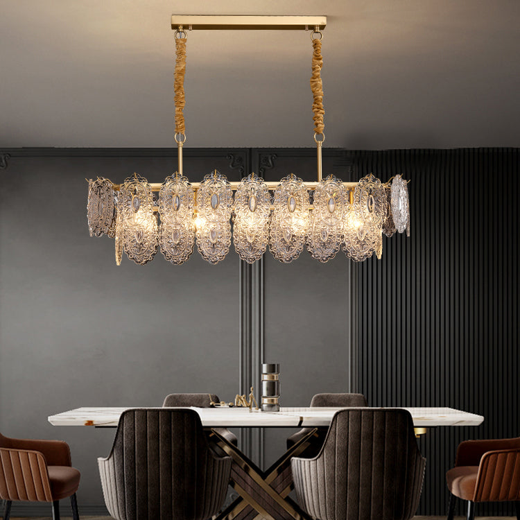 Ideas de iluminación de isla rectangular de estilo contemporáneo luces de isla de vidrio