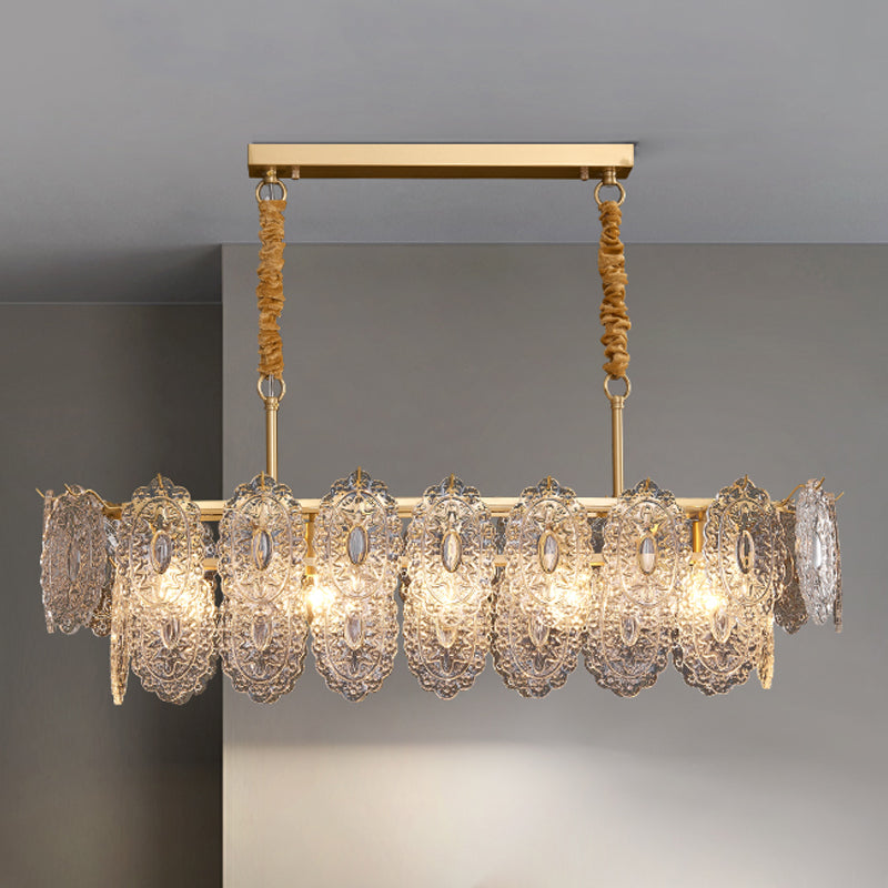 Ideas de iluminación de isla rectangular de estilo contemporáneo luces de isla de vidrio