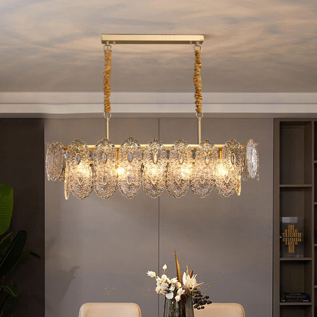 Ideas de iluminación de isla rectangular de estilo contemporáneo luces de isla de vidrio