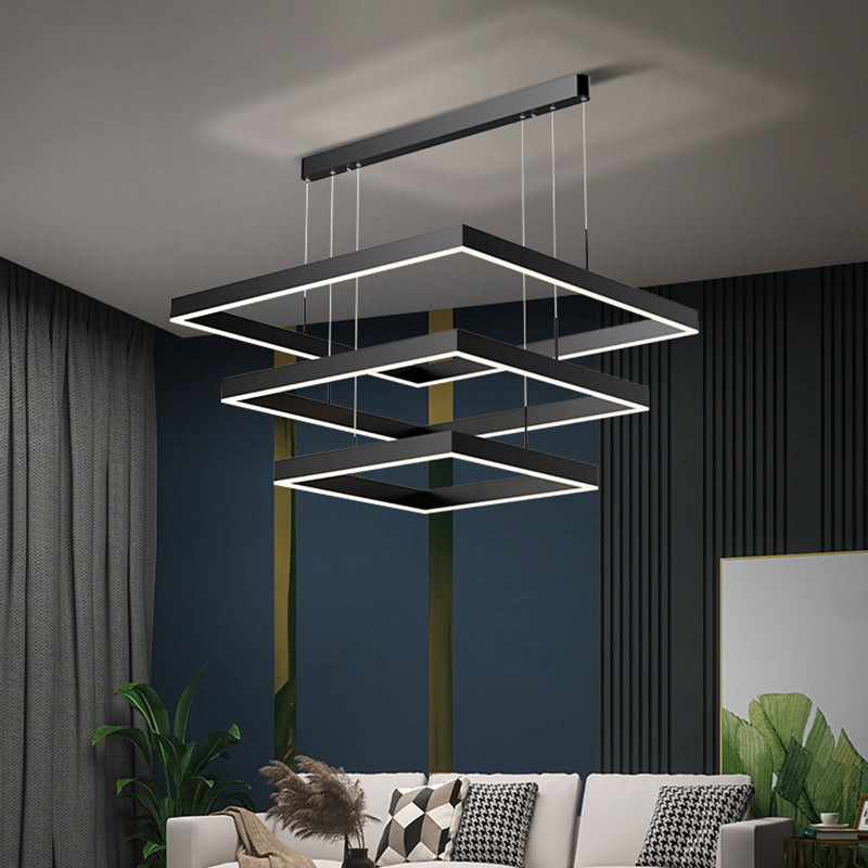 Multi Lights Square Pendant Chandelier Modern Style Metal Hanging Lamps