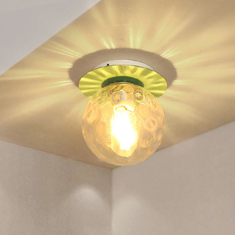 Gray/White/Green/Wood Finish Orb Light Fixture Ceiling Nordic 1 Head Close to Ceiling Light with Clear Hammered Glass Shade