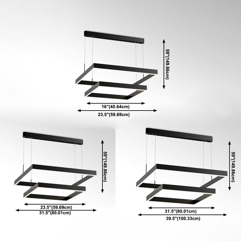 Multi Lights Square Pendant Chandelier Modern Style Metal Hanging Lamps