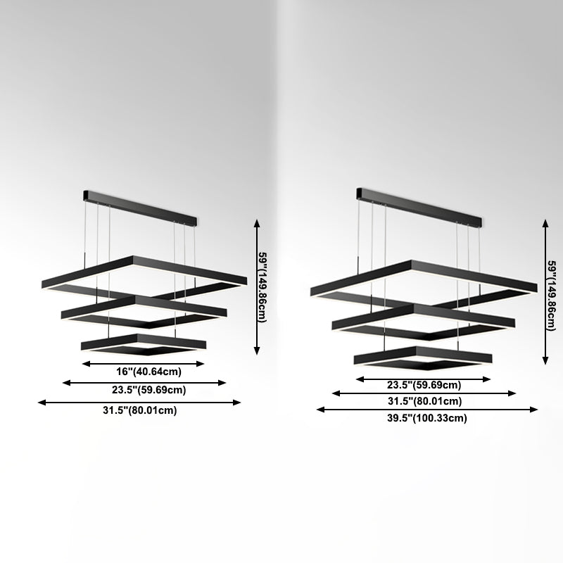 Multi Lights Square Pendant Chandelier Modern Style Metal Hanging Lamps