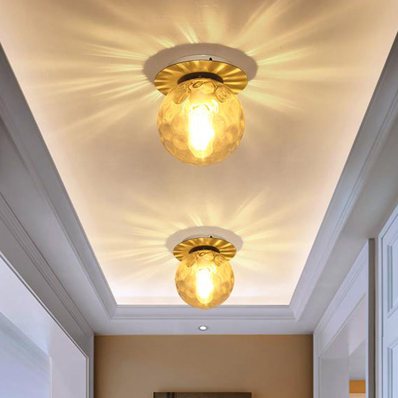 Gray/White/Green/Wood Finish Orb Light Fixture Ceiling Nordic 1 Head Close to Ceiling Light with Clear Hammered Glass Shade