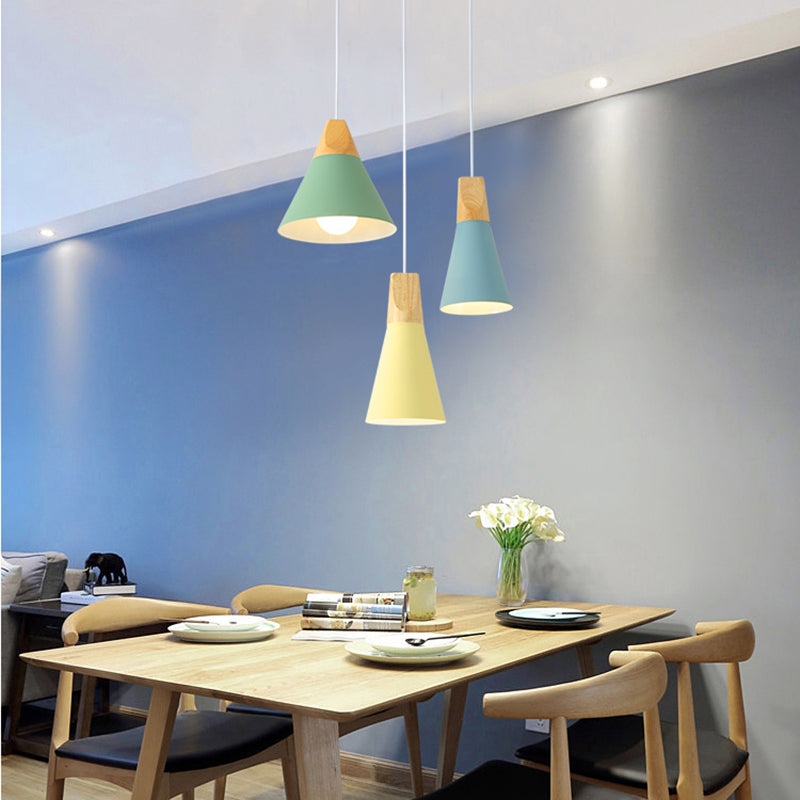 Cone Shape Hanging Lighting Modern Macaron Style Metal 1 Light Hanging Lamp for Restaurant