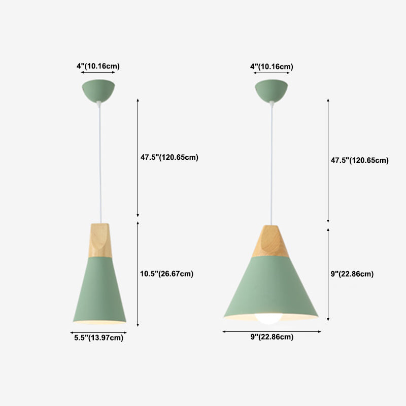 Cone Shape Hanging Lighting Modern Macaron Style Metal 1 Light Hanging Lamp for Restaurant