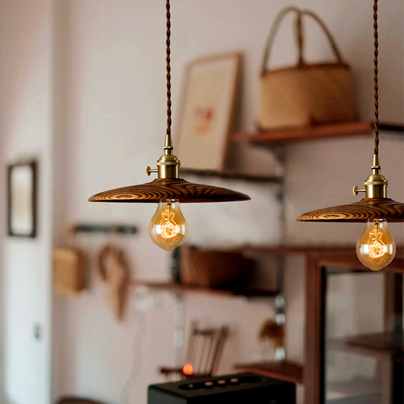 1 Light Pot Cover Hanging Pendant Modern Style Wood Hanging Lighting for Bedroom