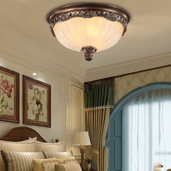 Copper Dome Ceiling Mount Light Modern Ceiling Lamp Fixture with Glass Shade for Bedroom