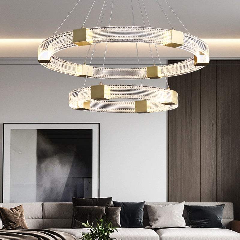 Simple Led Chandelier Light Fixtures Ring Shape Hanging Chandelier with Acrylic Shade