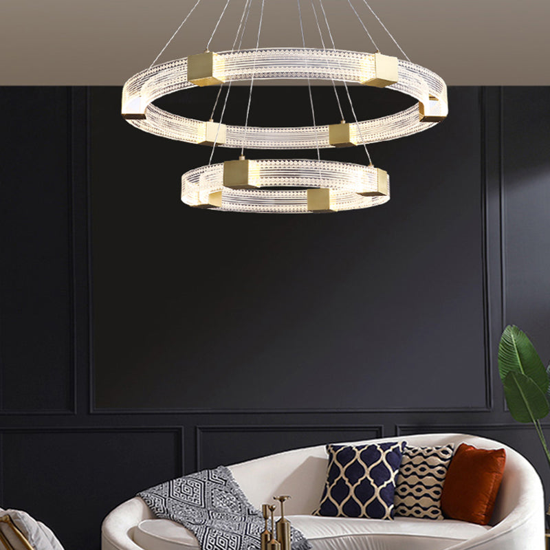 Simple Led Chandelier Light Fixtures Ring Shape Hanging Chandelier with Acrylic Shade