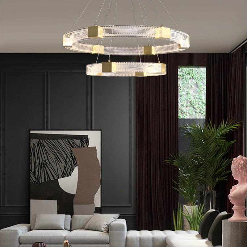 Simple Led Chandelier Light Fixtures Ring Shape Hanging Chandelier with Acrylic Shade