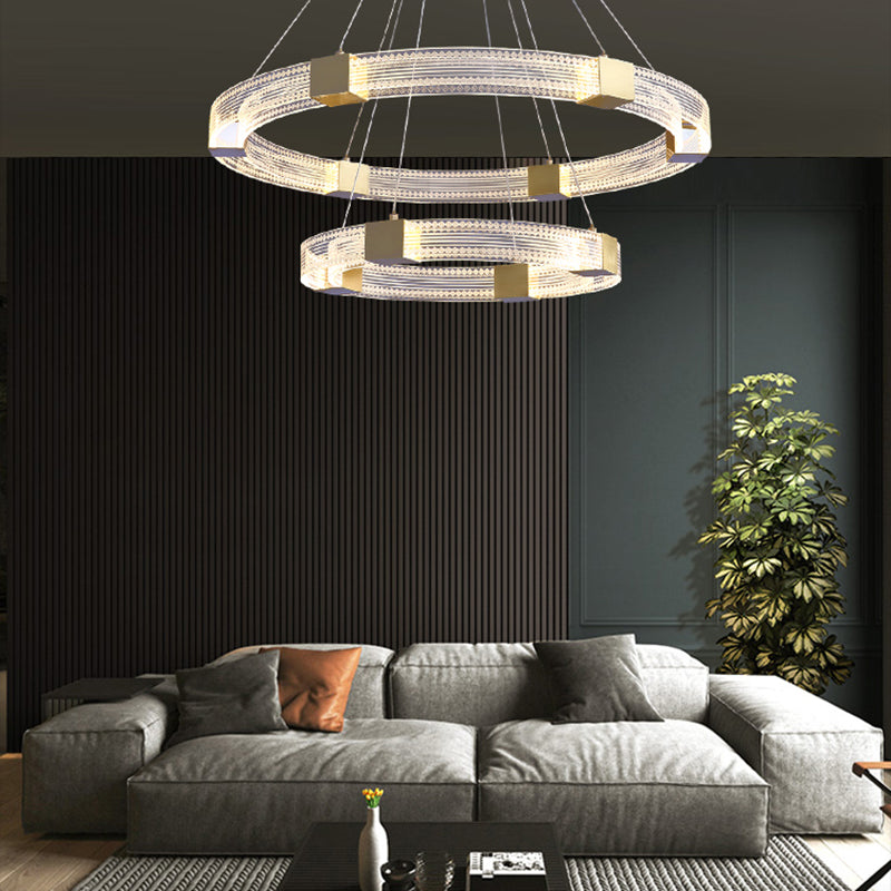Simple Led Chandelier Light Fixtures Ring Shape Hanging Chandelier with Acrylic Shade