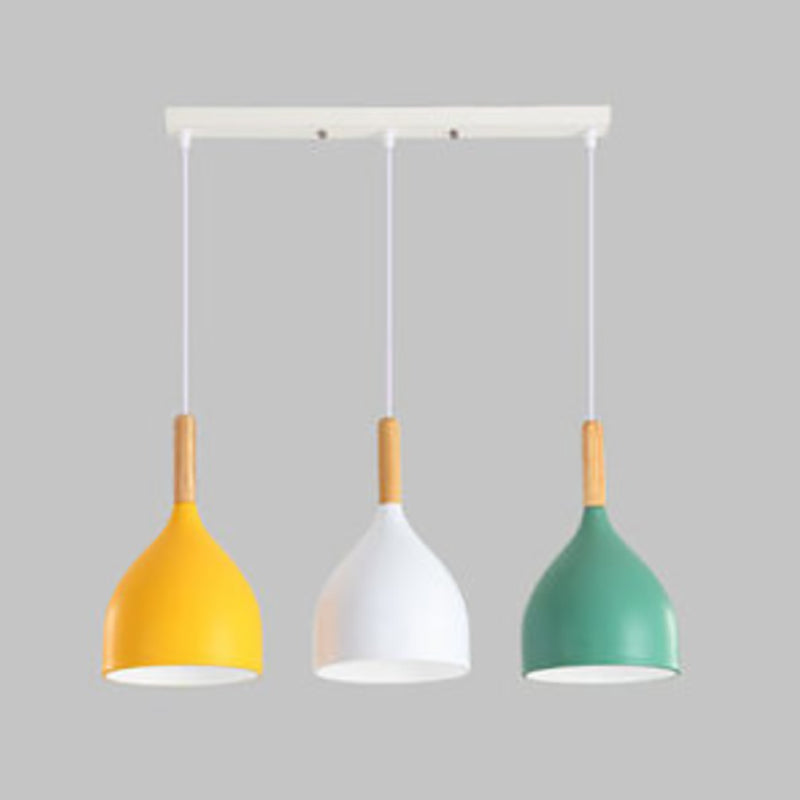 3 Lights Dining Room Pendant Lighting Macaron Metal Raindrop Shaped Multiple Hanging Light