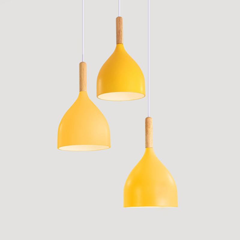 3 Lights Dining Room Pendant Lighting Macaron Metal Raindrop Shaped Multiple Hanging Light