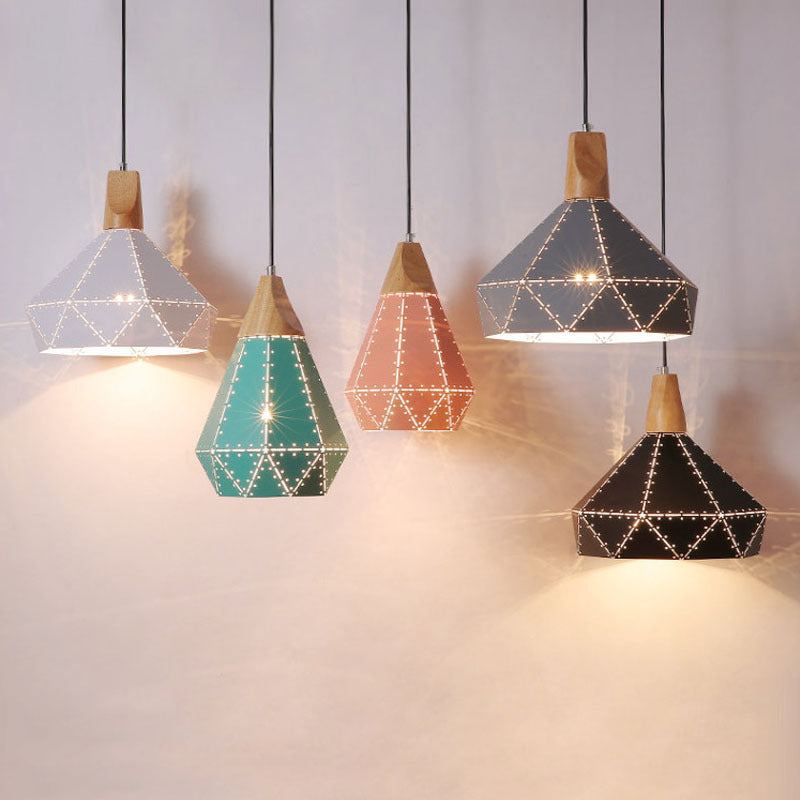 Macaron Metal Diamond Drop Lamp 1-Light Dining Room Pendant Light Fixture