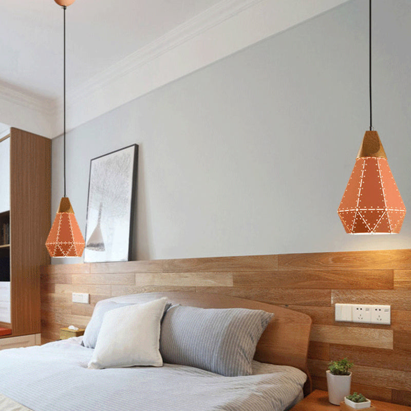 Macaron Metal Diamond Drop Lamp 1-Light Dining Room Pendant Light Fixture