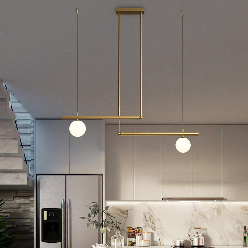 Postmodern Metal Island Light Multi Head Light con sombra de vidrio para mesa de comedor