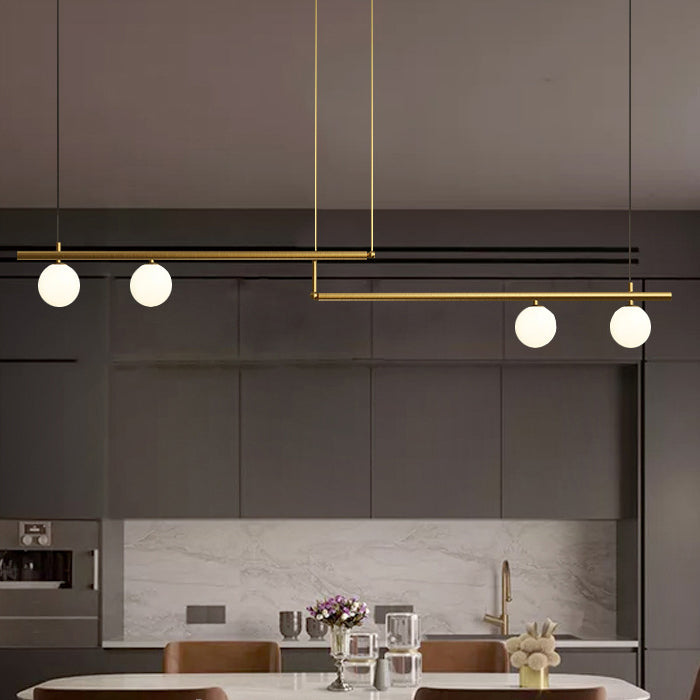 Postmodern Metal Island Light Multi Head Light con sombra de vidrio para mesa de comedor