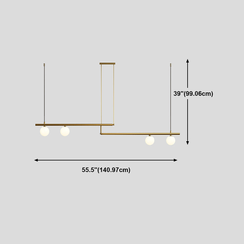 Postmodern Metal Island Light Multi Head Light con sombra de vidrio para mesa de comedor