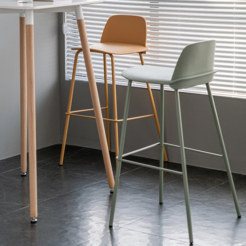 Rectangular Modern Plastic Bar Stool Backrest Footrest Counter Stool with Iron Legs