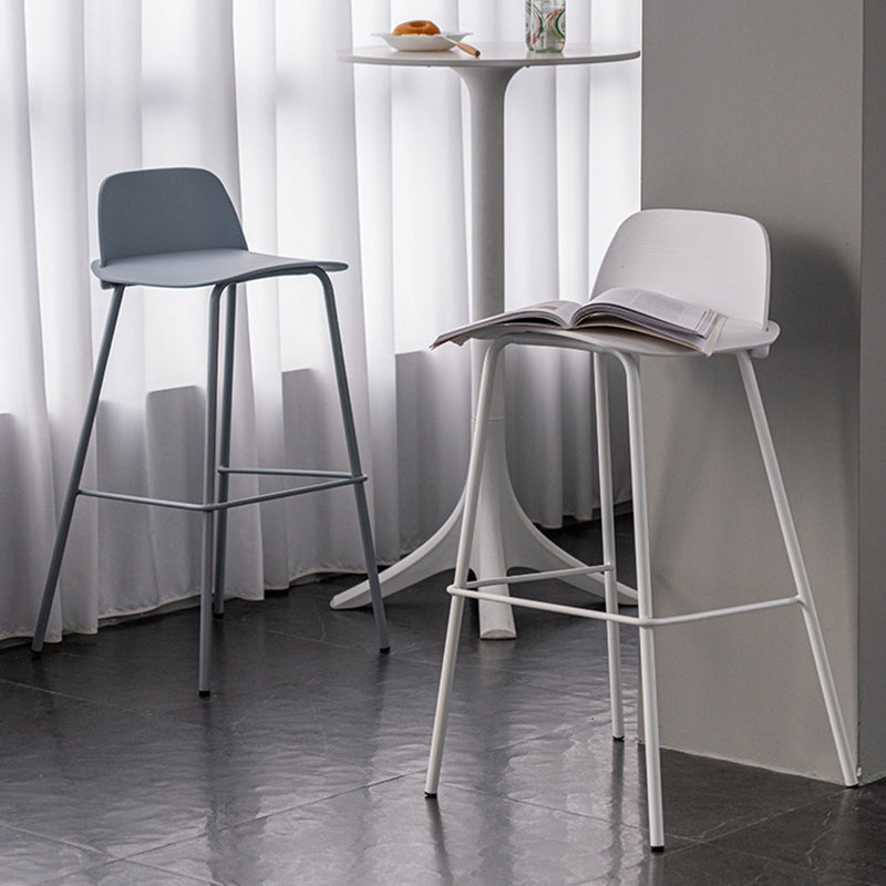 Rectangular Modern Plastic Bar Stool Backrest Footrest Counter Stool with Iron Legs
