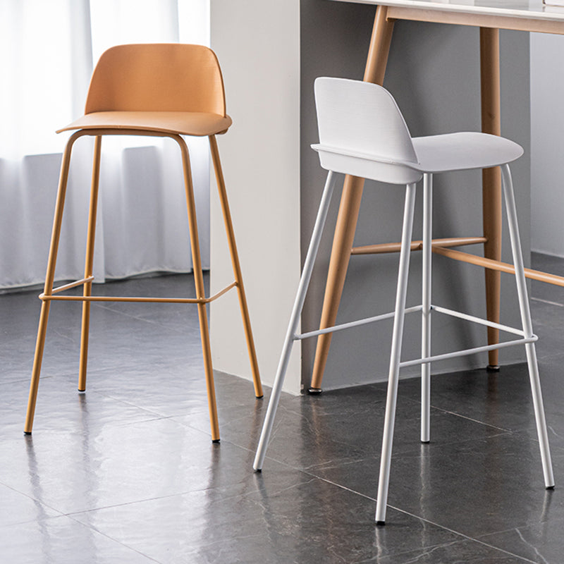 Rectangular Modern Plastic Bar Stool Backrest Footrest Counter Stool with Iron Legs