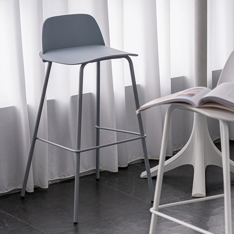 Rectangular Modern Plastic Bar Stool Backrest Footrest Counter Stool with Iron Legs
