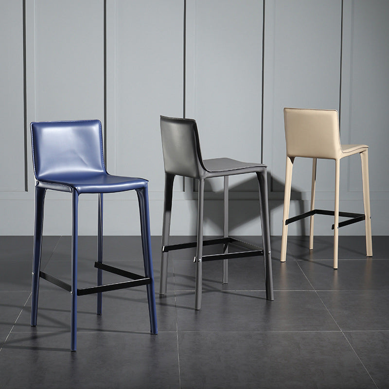 Taburete de bar de cuero para cafetería, reposapiés rectangular, respaldo bajo, altura de mostrador, 1 pieza