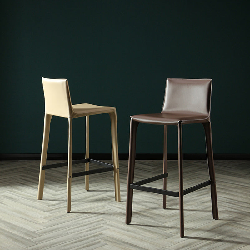 Taburete de bar de cuero para cafetería, reposapiés rectangular, respaldo bajo, altura de mostrador, 1 pieza