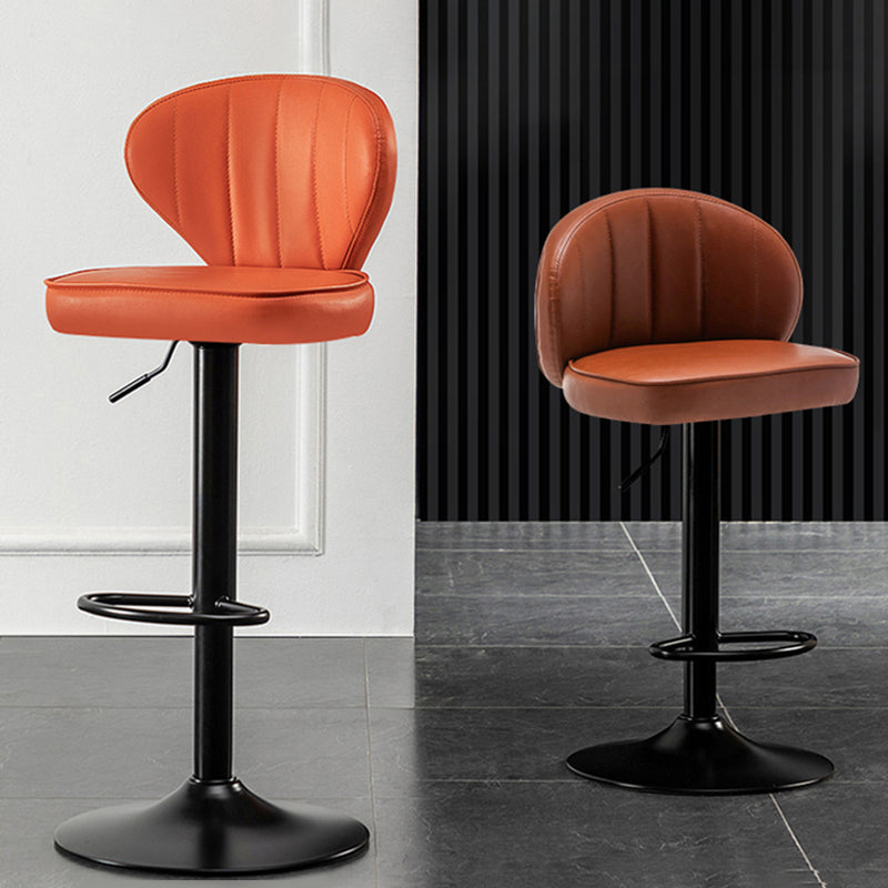 Taburete de bar de acero con respaldo moderno, taburete elevable con cojín de cuero
